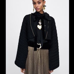 NWT Zara Black Tie Cardigan Cape Size M